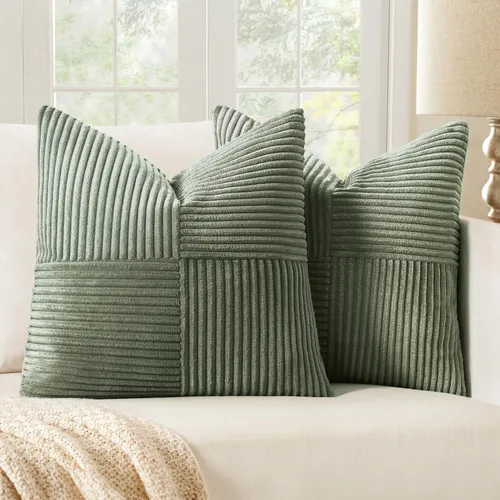 Vista 62 de MIULEE - Juego de 2 fundas de pana suave para cojines, diseño bohemio con parches texturizados unicolor, almohadones decorativos para sala de estar