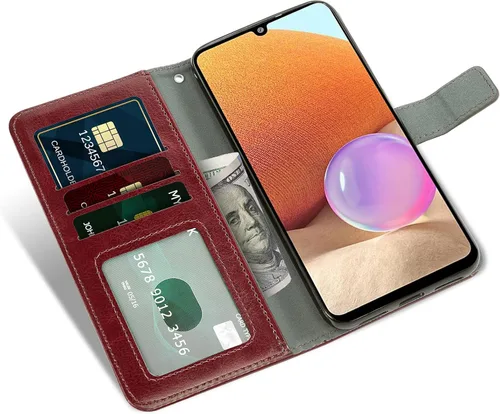 Vista 2 de Asuwish Funda compatible con Samsung Galaxy A32 4G de 6.4 pulgadas, protector de pantalla de vidrio templado y funda de piel con tapa