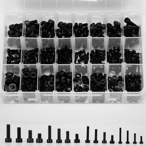 Juego de 590 tornillos y tuercas surtidos, tornillos métricos M3 M4 M5 M6, tornillos de cabeza hexagonal, tuercas y arandelas con llave, acero al