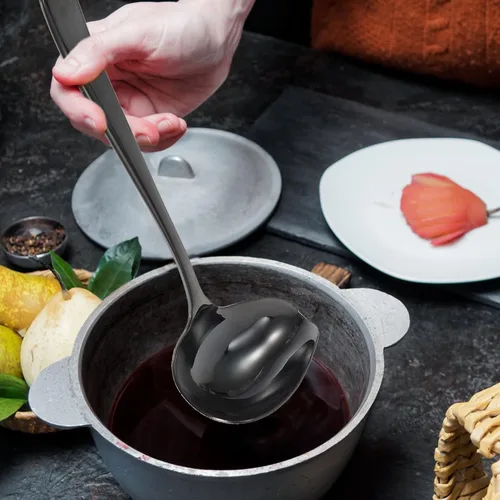 Vista 9 de OSALADI Cucharón pequeño para salsa, cucharón de acero inoxidable con boquilla, cucharón de sopa para salsa, cuchara de decoración de postres