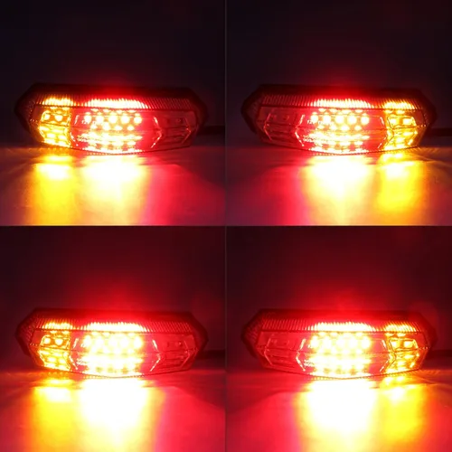 Vista 3 de Luz trasera universal transparente integrada para motocicleta con 25 LED con función de señal de giro, luz de posición y alerta de freno-parada