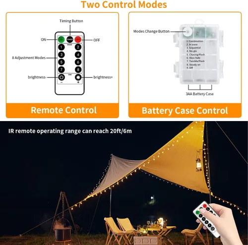 Vista 5 de Tira de luces para exteriores, funciona con pilas, 33 pies, 100 luces LED alimentadas por pilas, para interiores, impermeables, mini luces de globo