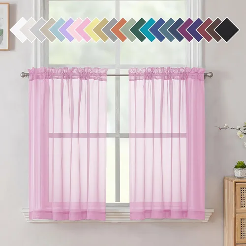 Vista 21 de Aiyufeng 2 paneles de cenefa transparente negra de 14 pulgadas de largo, cortinas cortas para dormitorio, cortinas de cocina para ventana pequeña
