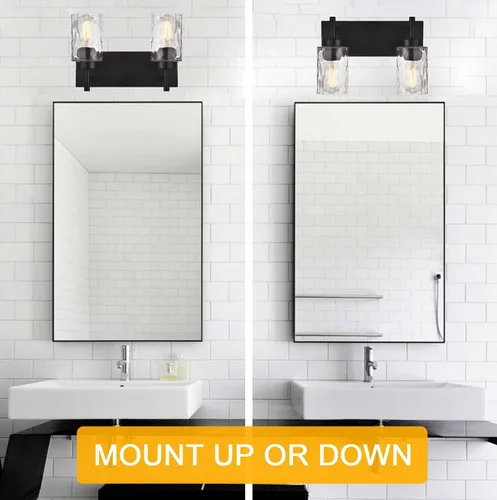 Vista 4 de BONLICHT 2 Apliques de Pared Estilo Casa de Campo Luces de Tocador Modernas Negras Accesorios de Iluminación para Baño con Pantalla de Vidrio