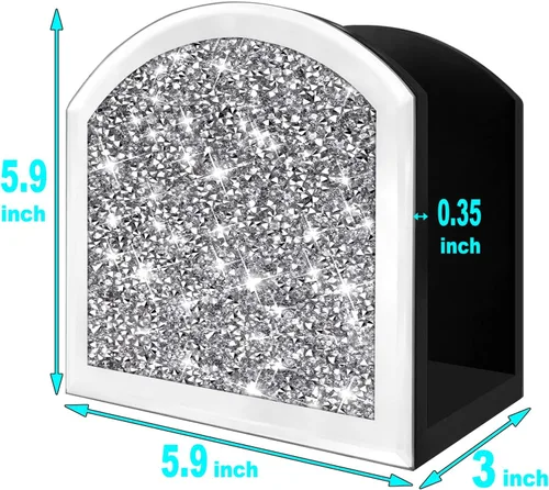 Vista 7 de Wocred Servilletero de espejo, soporte vertical de diamante triturado de cristal, bonito soporte de servilleta de espejo de vidrio para mostrador