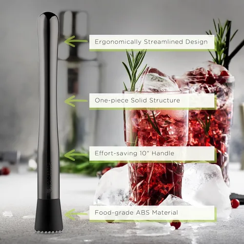 Vista 3 de Homestia Juego de 3 herramientas de mezcla y muddler negro, 10 pulgadas, cuchara de cóctel de 12 pulgadas y doble jigger, juego de herramientas