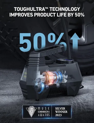 Vista 3 de AstroAI - Inflador de neumáticos - Compresor de aire portátil para neumáticos - Bomba automática de 12 V CC con manómetro digital, 100 PSI, con luz