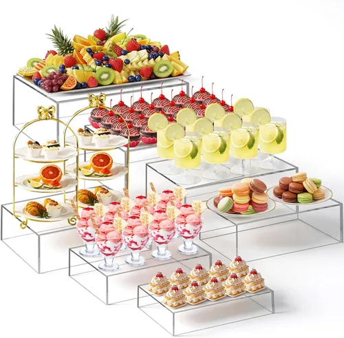 Vista 16 de Leinuosen Juego de 7 Elevadores Grandes para Buffet de 6" a 12" Caja de Exhibición de Acrílico Elevador de Mesa de Postres para Catering Soporte