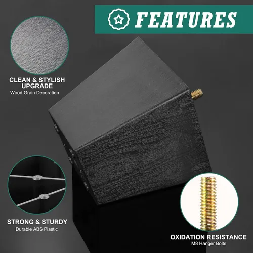 Vista 3 de Pernos de rosca métrica M8-1.25, patas de plástico para muebles, patas de sofá cuadradas negras de 4 pulgadas con tuercas de placa, reemplazo