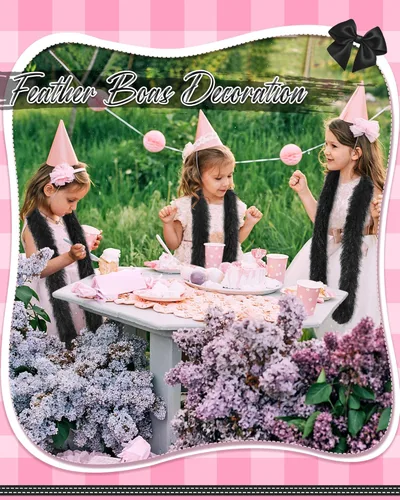 Vista 7 de Juego de 8 boas de plumas artificiales esponjosas, decoración para mujer, vestido de disfraz para niña, fiesta de té, Negro