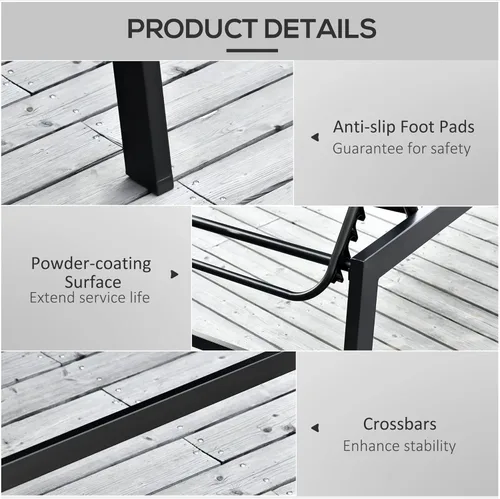 Vista 7 de Outsunny Tumbona para exteriores con ruedas, reclinable de cinco posiciones para tomar el sol, tomar el sol, marco de acero, tela transpirable