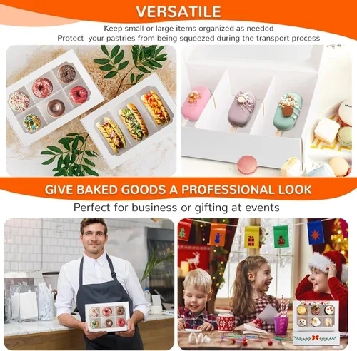 Vista 4 de Zealax Cajas de panadería de 9 pulgadas con ventana y divisores, embalaje de galletas, pequeñas golosinas para regalo, cajas de macarrones para mini