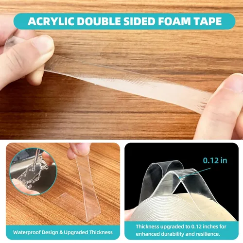Vista 3 de P7yaumy - Cinta de doble cara resistente de 0.75 pulgadas×20 pies, cinta nano de doble cara, cinta adhesiva de dos caras removible y sin dejar