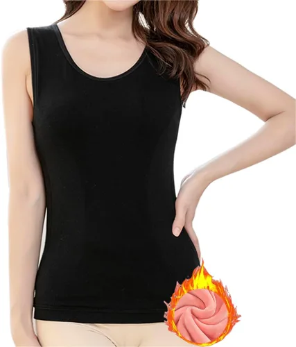 Vista 10 de Ropa interior de algodón con forro polar térmico para mujer, camiseta sin mangas, chaleco de capa base cálida