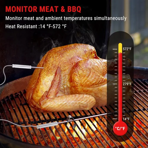 Vista 3 de Termómetro de carne ThermoPro TP28 inalámbrico con sonda doble para barbacoa, termómetro para parrilla exterior, termómetro de carne para ahumador