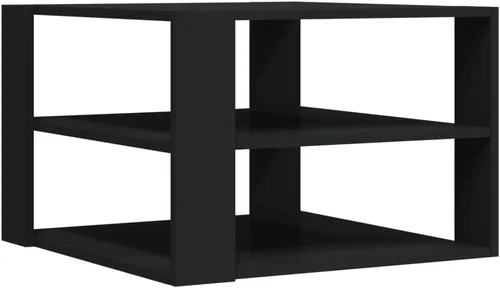 Vista 6 de Mesa de centro negra de 23.4 x 23.4 x 15.7 pulgadas, mesa de centro de madera de ingeniería, mesa de comedor, mesa de centro para sala para jardín