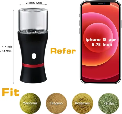 Vista 5 de Electric Herb Grinder COMPACT Size, Fast Grinding for Flower Buds, Updated 6 Blades Spice Grinder, USB-Rechargeable Electric Grinder with 2 x