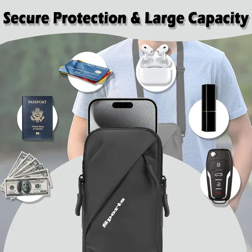 Vista 5 de Prime Comfort Funda para teléfono celular con correa cruzada ajustable, cordón para el cuello y correa para la muñeca, soporte para teléfono celular