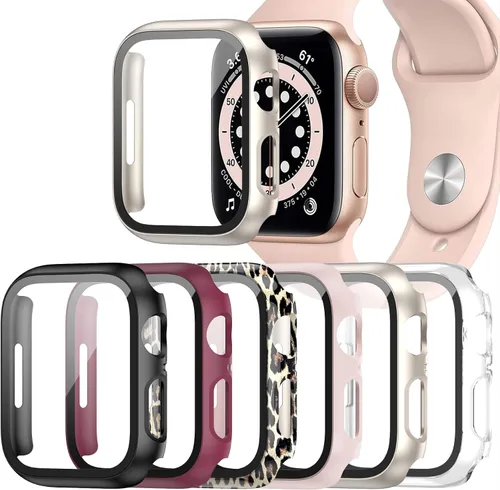 Vista 12 de Paquete de 6 fundas para Apple Watch SE 3 (2025)/SE 2/SE/Series 6/5/4 de 40 mm con protector de pantalla de vidrio templado, funda protectora