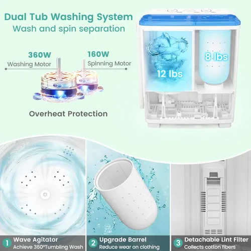 Vista 4 de Auertech Lavadora portátil de 20 libras, lavadora portátil para apartamento con lavadora de 12 libras, giratoria de 8 libras, mini lavadora compacta