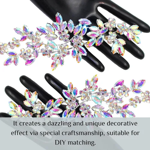 Vista 5 de PEARLY JUN Parches de apliques de cristal con diamantes de imitación para bricolaje, con cuentas, ropa de costura para cinturón de boda