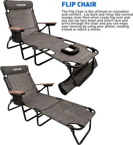 Vista 7 de EasyGo Product FLIP - Silla tumbona bronceadora boca abajo con agujeros para la cara y los brazos, soporte de 4 patas, material de textileno, 6