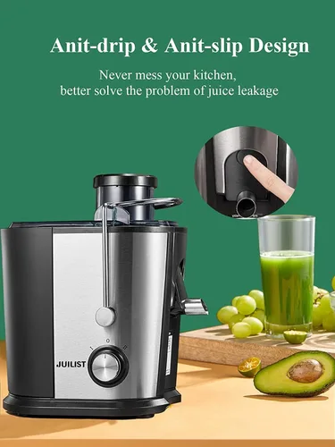 Vista 6 de Juilist Máquinas exprimidoras con función antideslizante y antideslizante, exprimidor centrífugo de frutas enteras y verduras con canal de alimentos