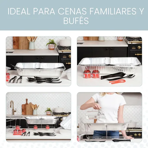 Vista 6 de Buffet desechable grande de tamaño completo de 33 piezas con fundas, utensilios, latas de combustible, juego de platos de alta calidad para eventos