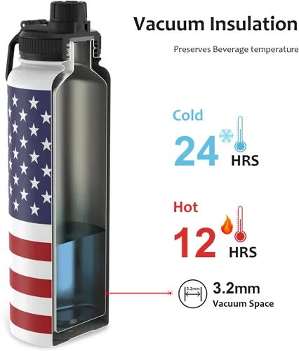 Vista 4 de Extremus Deluge - Botella de agua deportiva, boca ancha, acero inoxidable, doble pared aislada al vacío, botella de agua aislada al vacío, tapas