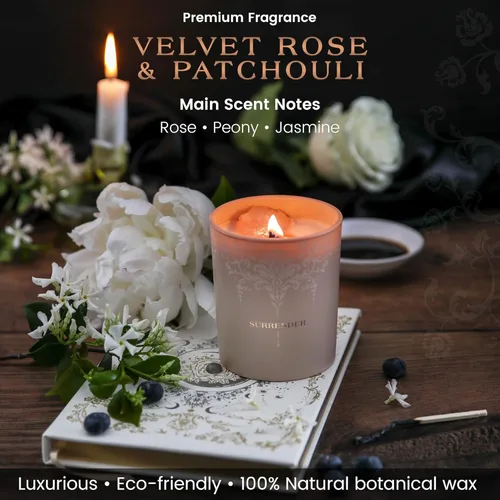 Vista 3 de Vela de cristal de lujo para mujer, vela de aromaterapia perfumada de terciopelo rosa y pachulí, vela de manifestación con cristales de fresa