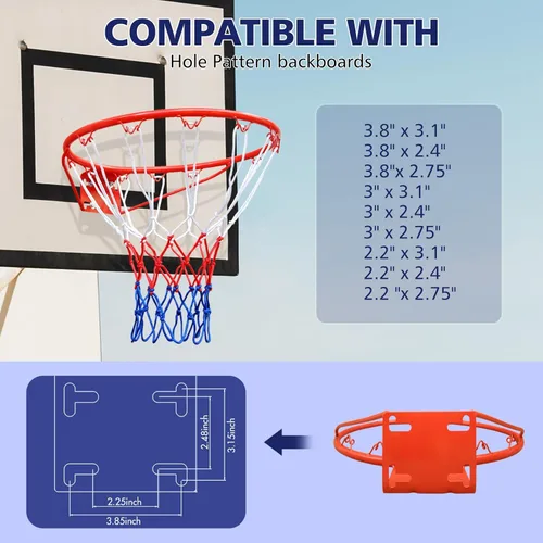 Vista 5 de MIUDGIG Reemplazo de llantas de baloncesto de 18 pulgadas, borde y red de separación resistentes, llantas universales profesionales de acero sólido