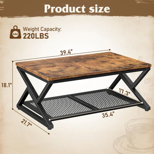 Vista 2 de EnHomee - Mesa de centro con almacenamiento, mesas de centro modernas para sala de estar con estante de malla, mesa central rectangular de 2 niveles