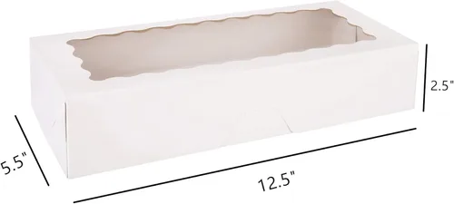 Vista 2 de Tcoivs Paquete de 20 cajas de galletas con ventana, 12.5 x 5.5 x 2.5 pulgadas, cajas blancas de panadería, cajas de golosinas autoemergentes