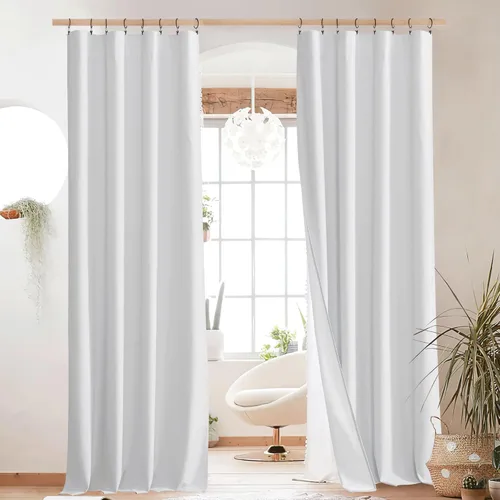 Vista 96 de NICETOWN Cortinas de lino 100% opacas para sala de estar con forro blanco aislado térmico, 52 pulgadas de ancho, 2 paneles, cortinas de 84 pulgadas