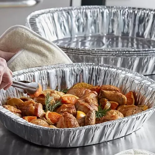 Vista 32 de Sartenes de aluminio extra grandes desechables y duraderos para pavos, forma ovalada para pollo, carne, pechuga, asado, horneado, reciclable junto
