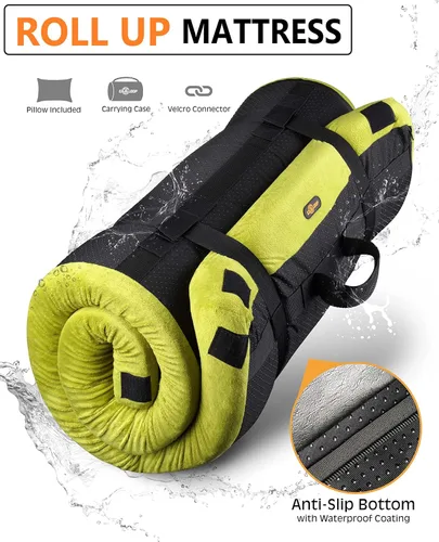 Vista 8 de GAIALOOP Colchón de Espuma Viscoelástica de 3 Pulgadas para Acampar, Almohadilla de Dormir de Doble Capa Gruesa para Coche, Tienda, Cama