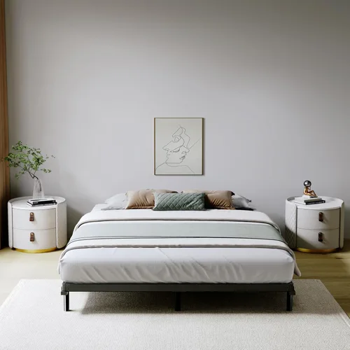 Vista 7 de Base para somier Queen de 2 pulgadas de perfil bajo, láminas de cama de montaje fácil, estructura metálica resistente, base de apoyo para colchón