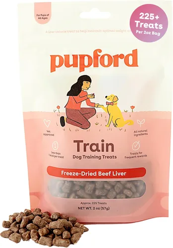 Golosinas de entrenamiento liofilizadas Pupford para perros y cachorros, 225+ bocados de tres ingredientes (hígado de res, 2 oz)