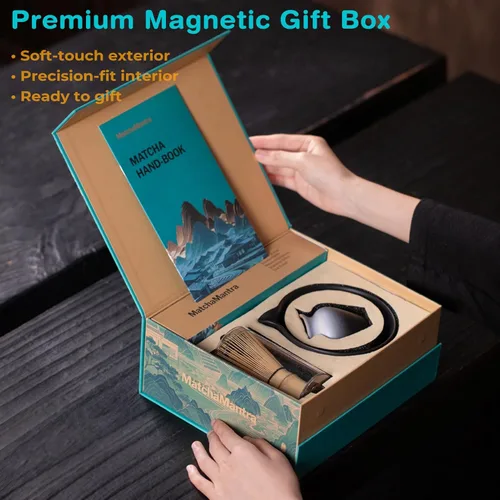 Vista 2 de Juego de ceremonia Matcha de alta calidad, kit completo de rituales de 9 piezas, presentado en caja de regalo magnética de lujo, perfecto para Negro