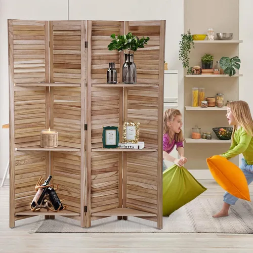 Vista 8 de Divisor de habitación de 4 paneles, pantalla de privacidad de madera, divisor de pared interior de 5.75 pies, pantalla de división portátil