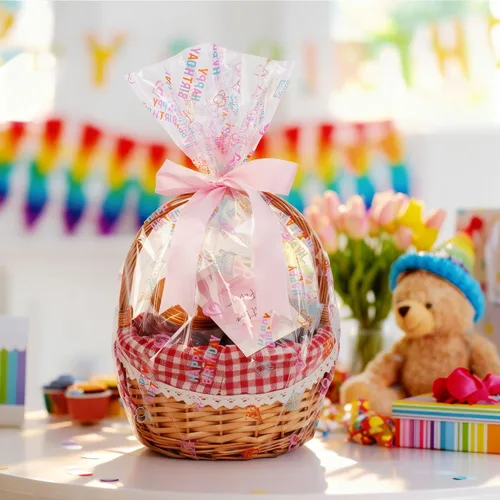 Vista 3 de JOYIT Rollo de celofán de feliz cumpleaños de 100 pies de largo x 35 pulgadas de ancho, rollo de celofán transparente de 3 mil de grosor, bolsas