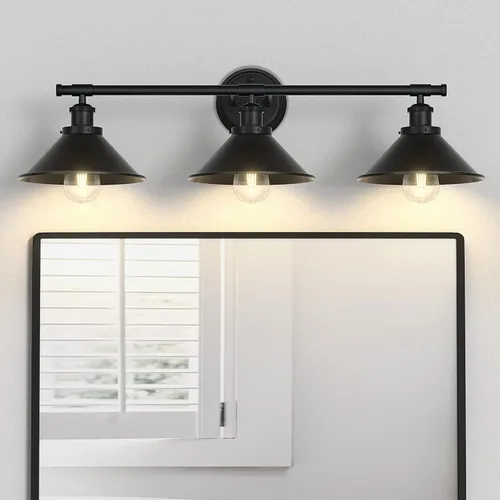 Vista 11 de Licperron Aplique de pared negro de 2 luces, aplique de pared de baño de granja sobre el espejo, luces industriales rústicas de tocador de baño