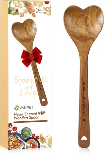 Cucharas de madera en forma de corazón - Cubertería de cocina de madera en forma de corazón para cocinar con amor, regalos únicos del Día de la