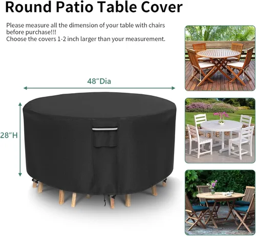 Vista 2 de Fundas redondas para muebles de patio, 500D resistentes al agua, resistentes a los rayos UV, para mesa y sillas redondas de comedor al aire libre