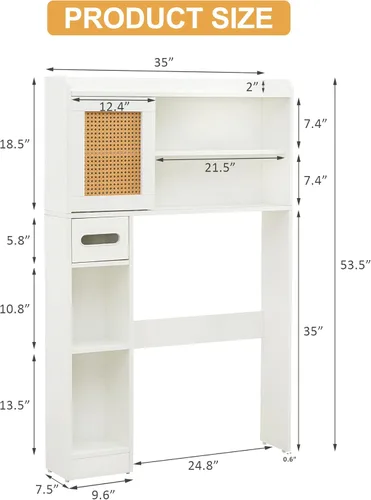 Vista 20 de Armario de almacenamiento de 6 niveles sobre el inodoro, estante independiente para ahorrar espacio sobre el inodoro con estantes ajustables, puerta