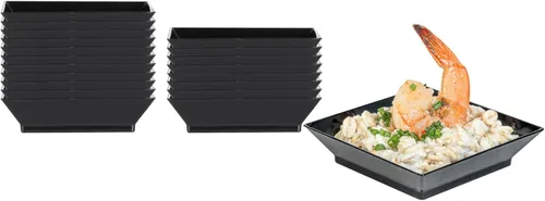 Restaurantware Mini platos de degustación de 2.5 x 2.5 pulgadas, 100 platos cuadrados desechables de plástico, platos de plástico negro duraderos y