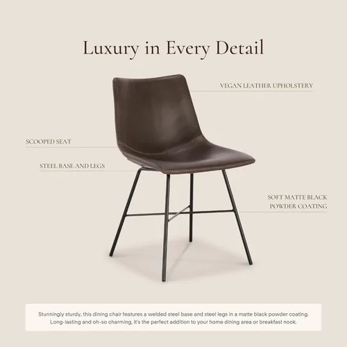 Vista 21 de POLY & BARK Paxton - Juego de 2 sillas de comedor modernas con respaldo bajo, tapicería de piel sintética y base de acero negro mate, asiento cómodo
