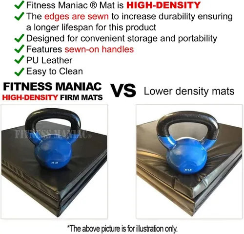 Vista 2 de Fitness Maniac Esterilla de gimnasia de panel plegable para gimnasio, yoga, esterilla de tri, color negro, esteras de ejercicio de EE. UU