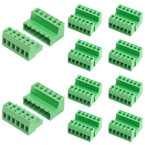 Vista 9 de 10 pares de conectores de bloque de terminales de tornillo de paso de 2 pines de 0.200 in enchufable con enchufe Phoenix para cable 28-12AWG