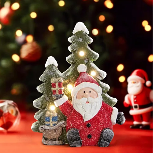 Vista 5 de Estatuas de Papá Noel, decoraciones de Navidad para interiores, estatuas de árbol de Papá Noel de Navidad con luces para decoración navideña